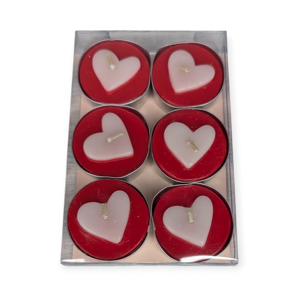 Crate & Barrel Heart-Shaped Tealight Candles Set of 6 NIB 382-649